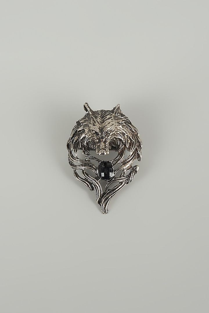 Silver Finish Embellished Wolf Crest Brooch by SALIL BHATIA at Pernia's Pop Up Shop