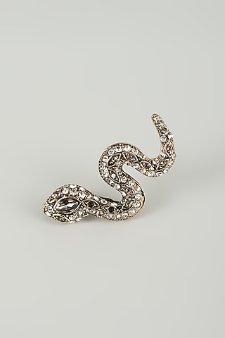 Silver Finish Embellished Serpent Brooch by SALIL BHATIA