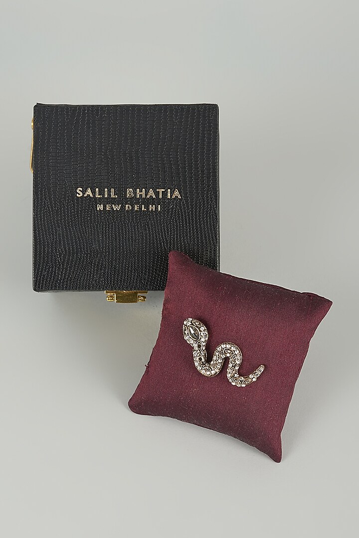 Silver Finish Embellished Serpent Brooch by SALIL BHATIA at Pernia's Pop Up Shop