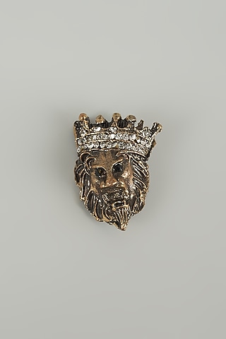 Antique Finish Embellished Lion Brooch by SALIL BHATIA