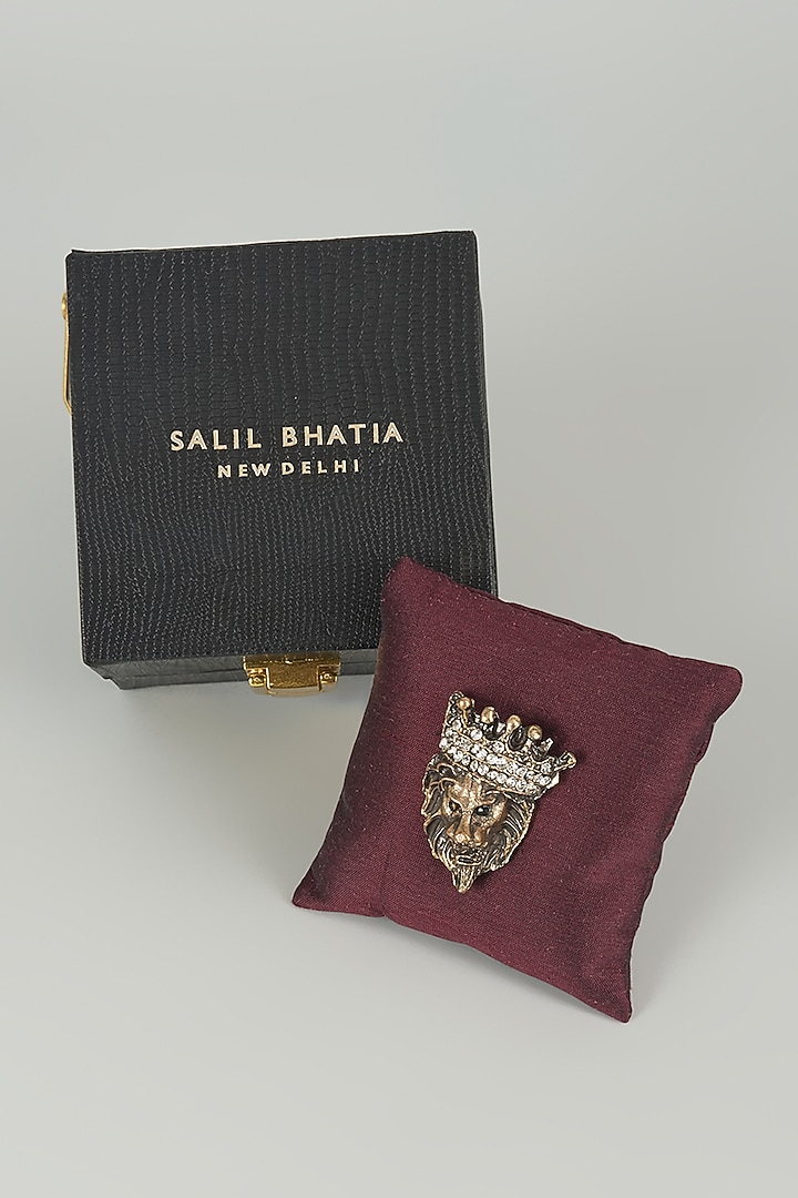 Antique Finish Embellished Lion Brooch by SALIL BHATIA at Pernia's Pop Up Shop
