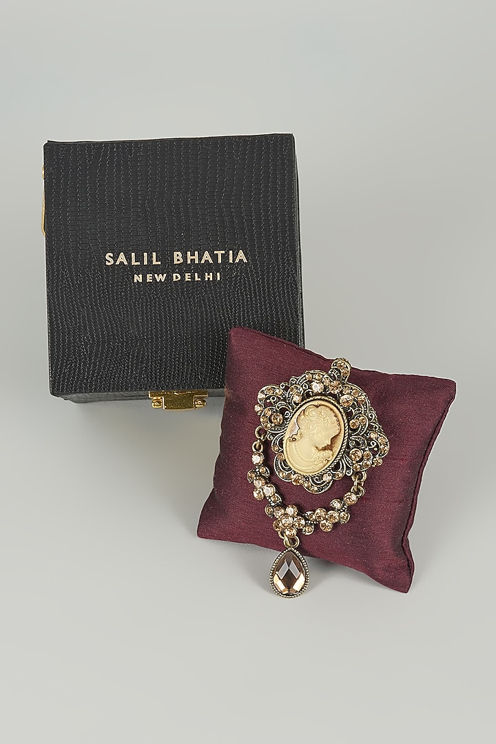 Antique Finish Embellished Queen Brooch by SALIL BHATIA at Pernia's Pop Up Shop