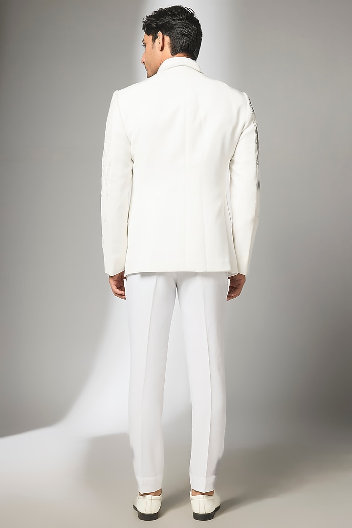Ivory Japanese Fabric Hand Embroidered Tuxedo Set by SALIL BHATIA at Pernia's Pop Up Shop