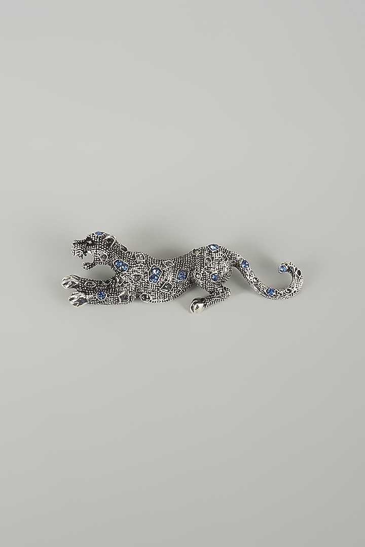 Silver Finish Embellished Panther Brooch by SALIL BHATIA at Pernia's Pop Up Shop