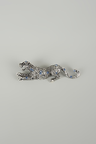 Silver Finish Embellished Panther Brooch by SALIL BHATIA