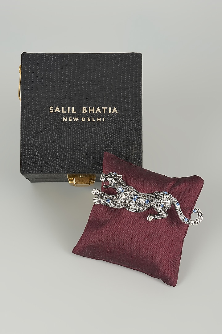 Silver Finish Embellished Panther Brooch by SALIL BHATIA at Pernia's Pop Up Shop