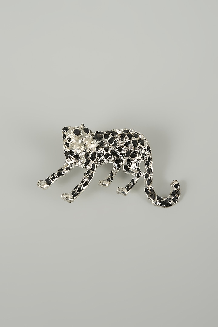 Silver Finish Embellished Snow Leopard Brooch by SALIL BHATIA at Pernia's Pop Up Shop