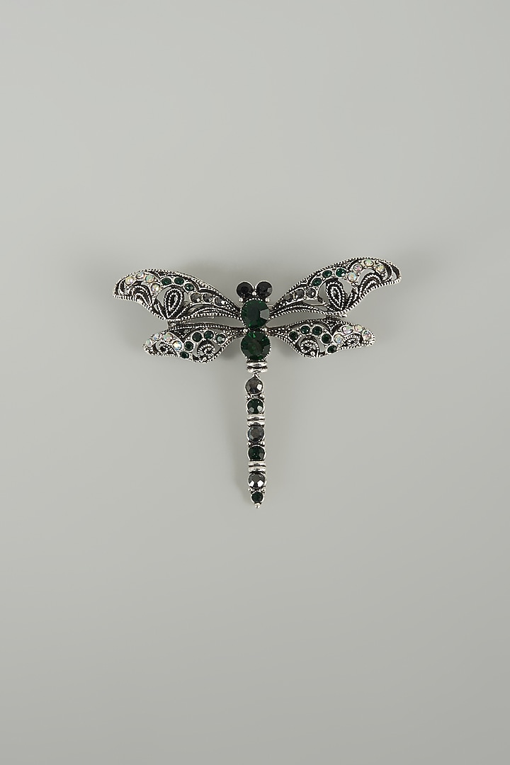 Silver Finish Embellished Dragonfly Brooch by SALIL BHATIA at Pernia's Pop Up Shop