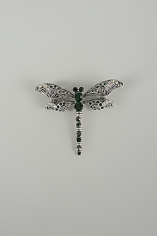 Silver Finish Embellished Dragonfly Brooch by SALIL BHATIA