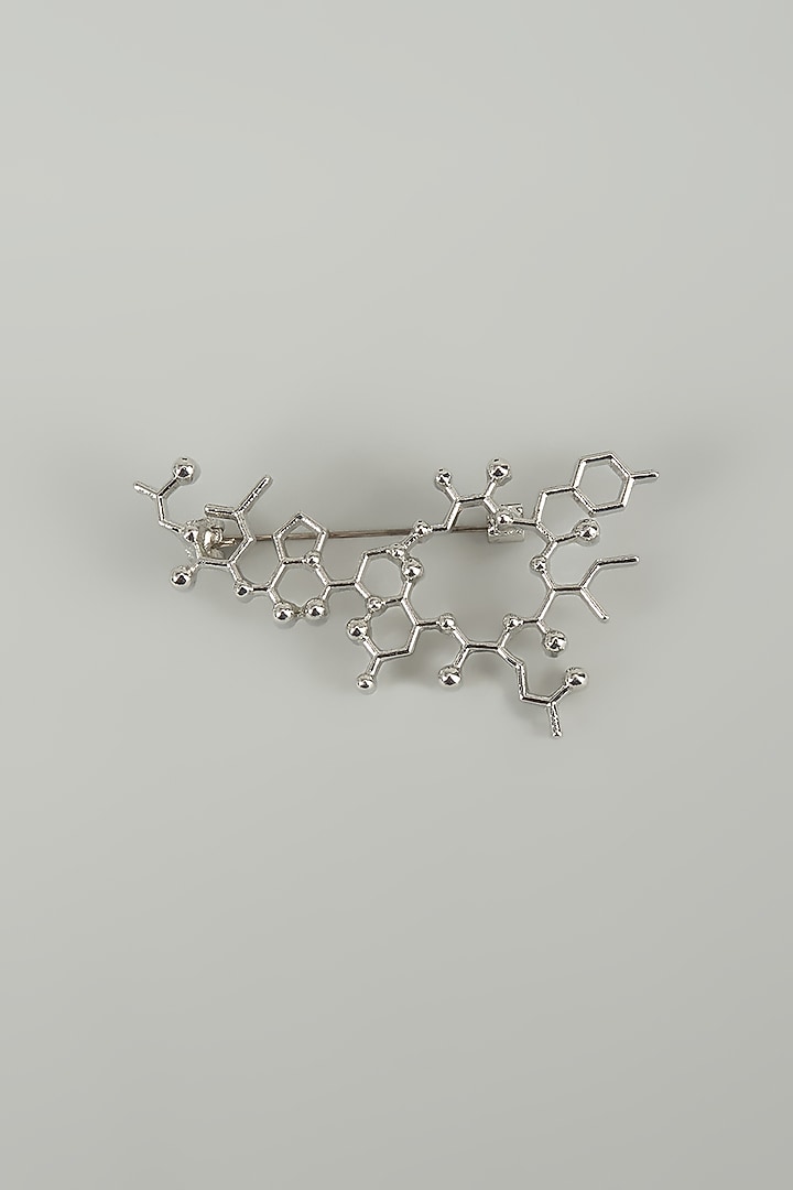 Silver Finish Embellished Chemistry Formula Brooch by SALIL BHATIA at Pernia's Pop Up Shop