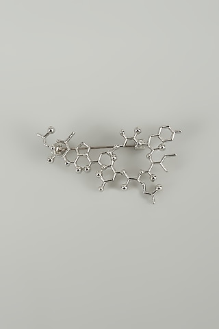 Silver Finish Embellished Chemistry Formula Brooch by SALIL BHATIA