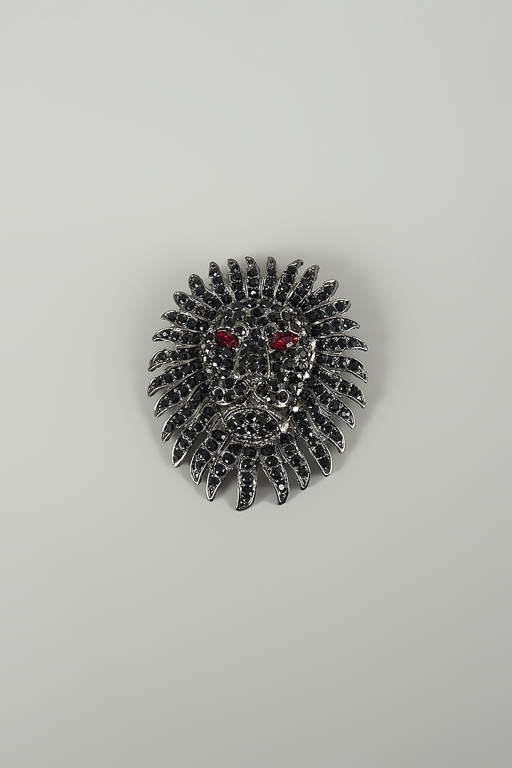 Black Finish Embellished Lion Brooch by SALIL BHATIA at Pernia's Pop Up Shop