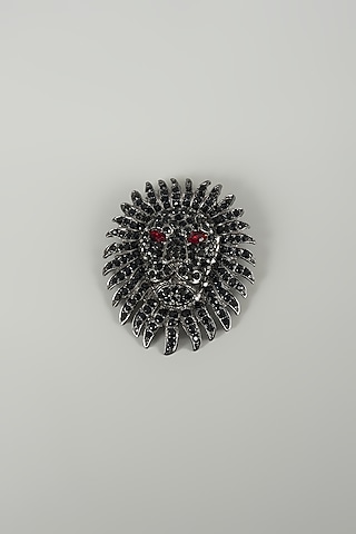 Black Finish Embellished Lion Brooch by SALIL BHATIA