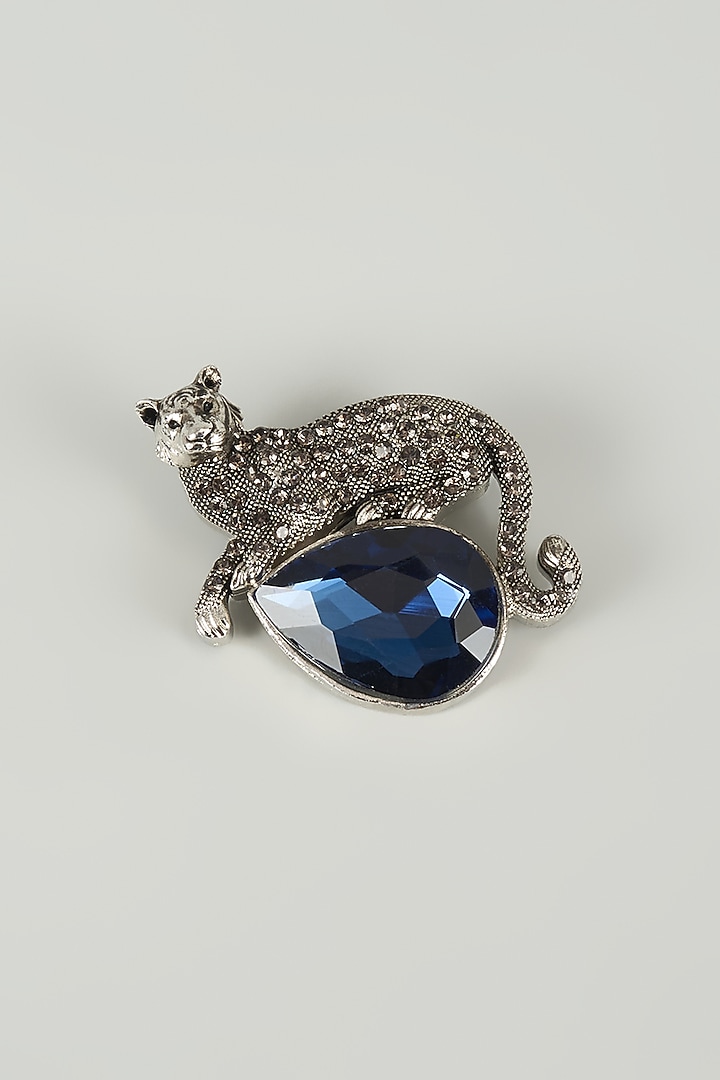 Gunmetal Finish Embellished Leopard Brooch by SALIL BHATIA at Pernia's Pop Up Shop
