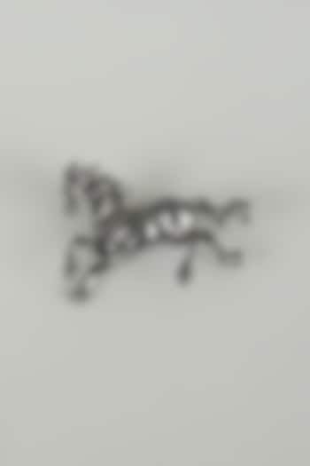 Gunmetal Finish Embellished Race Horse Brooch by SALIL BHATIA at Pernia's Pop Up Shop