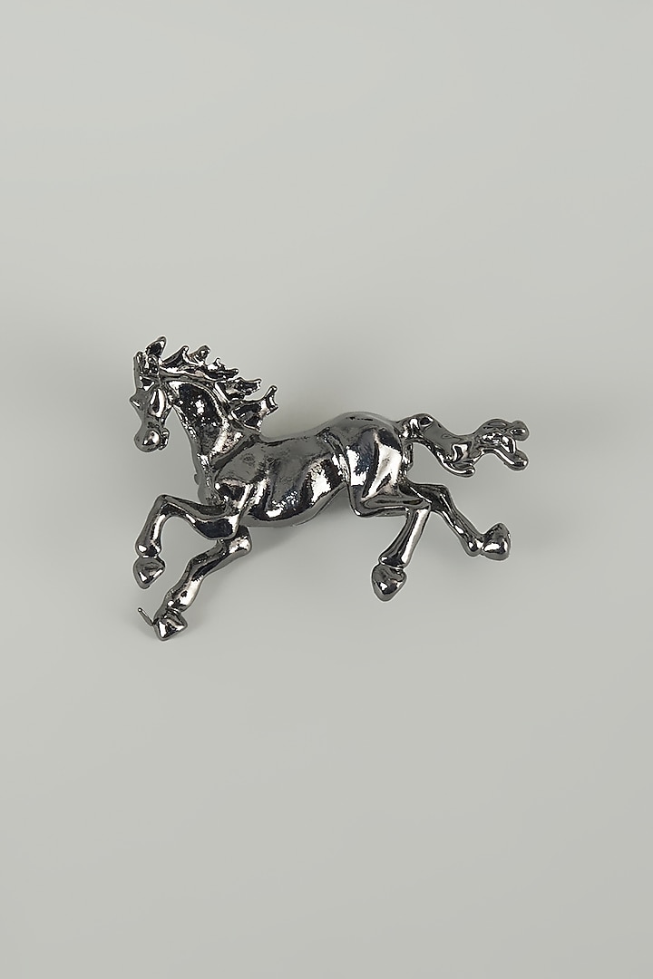 Gunmetal Finish Embellished Race Horse Brooch by SALIL BHATIA at Pernia's Pop Up Shop