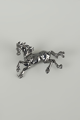 Gunmetal Finish Embellished Race Horse Brooch by SALIL BHATIA