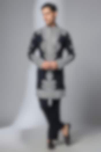 Navy Blue Japanese Fabric Mirror Embroidered Kurta Set by SALIL BHATIA at Pernia's Pop Up Shop