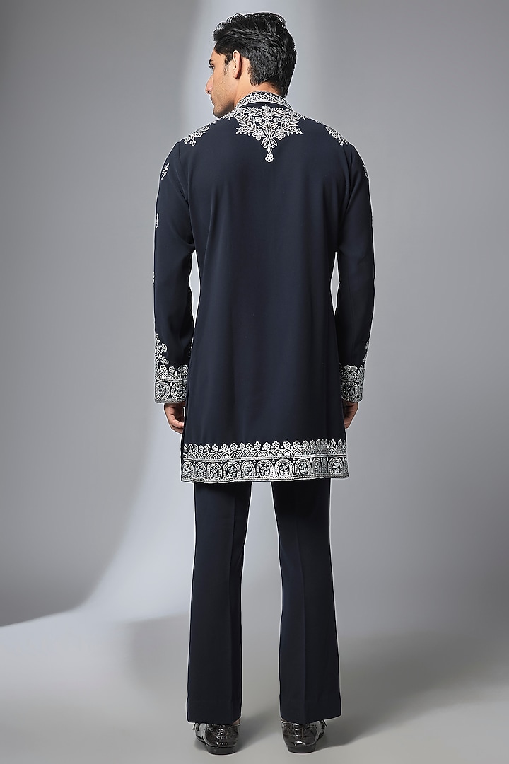 Navy Blue Japanese Fabric Mirror Embroidered Kurta Set by SALIL BHATIA at Pernia's Pop Up Shop