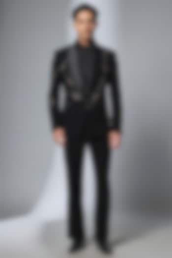 Black Japanese Cutdana Hand Embroidered Tuxedo Set by SALIL BHATIA at Pernia's Pop Up Shop