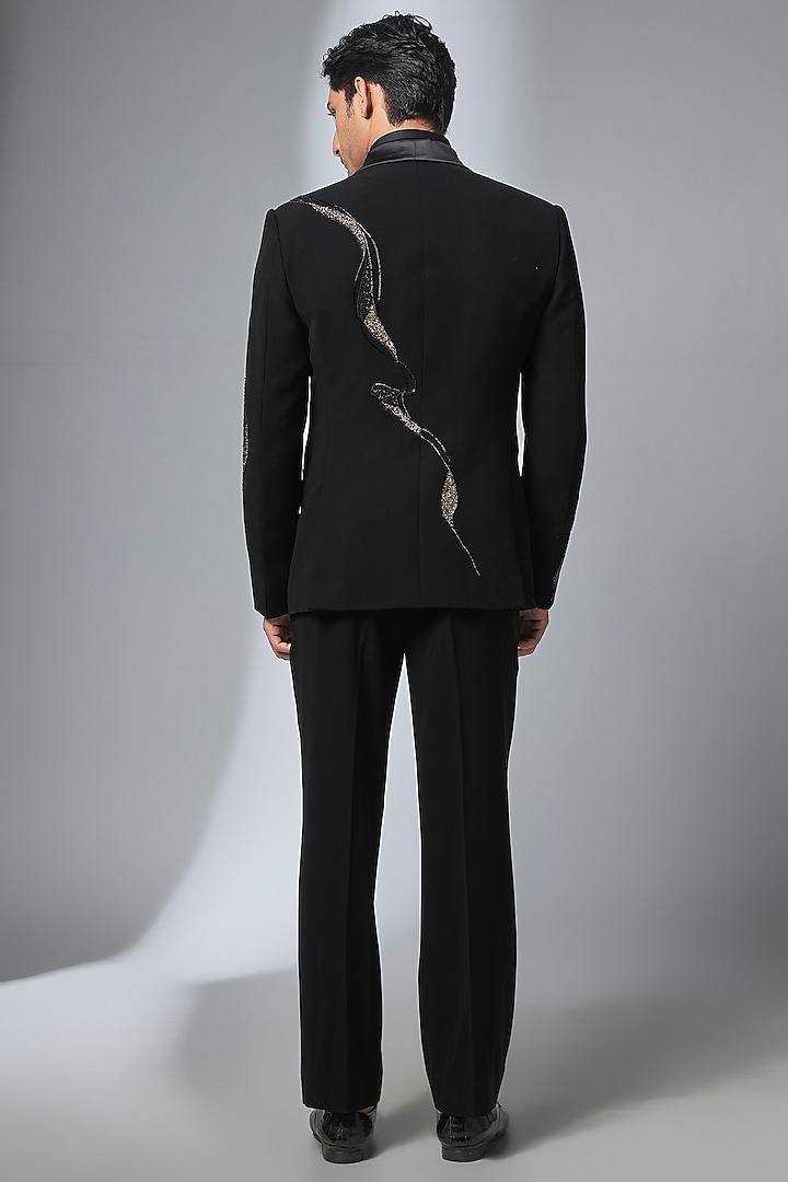 Black Japanese Cutdana Hand Embroidered Tuxedo Set by SALIL BHATIA at Pernia's Pop Up Shop