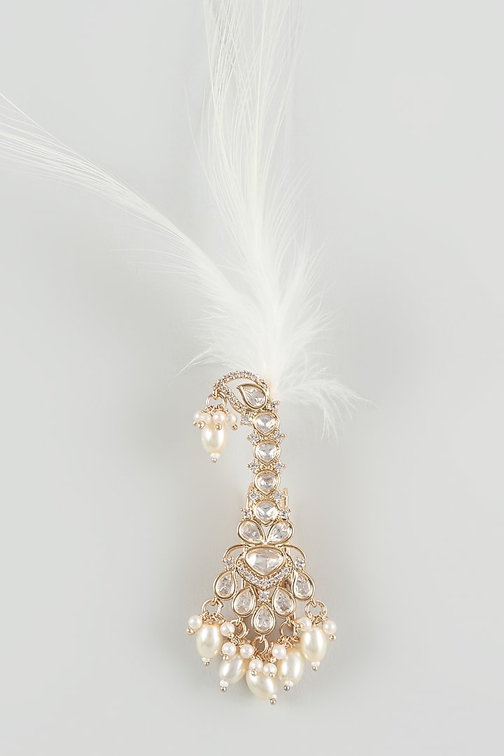 Gold Finish Kundan Polki & Pearl Feather Kalangi by SALIL BHATIA at Pernia's Pop Up Shop