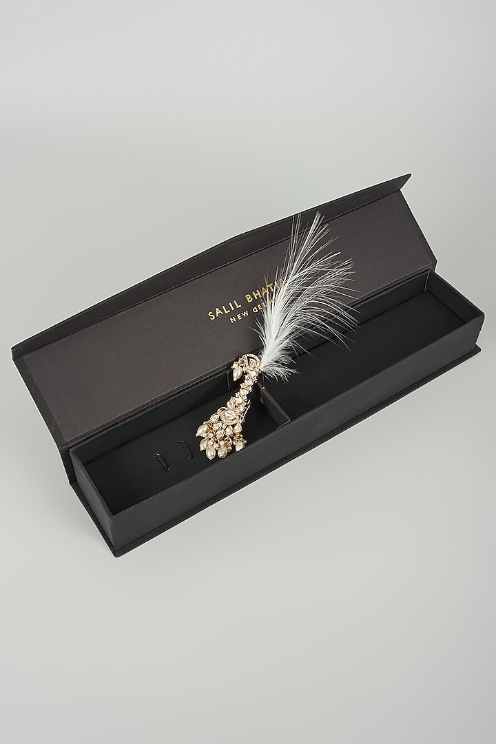 Gold Finish Kundan Polki & Pearl Feather Kalangi by SALIL BHATIA at Pernia's Pop Up Shop