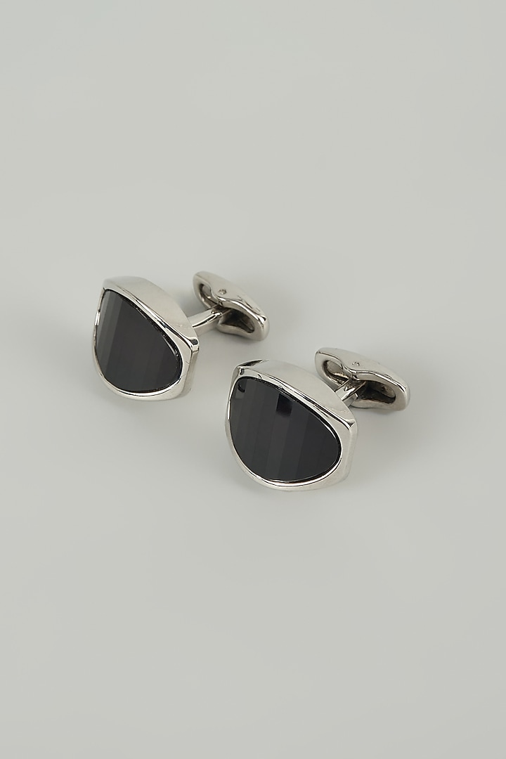 Silver Finish Shield Cufflinks (Set Of 2) by SALIL BHATIA at Pernia's Pop Up Shop