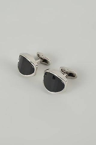 Silver Finish Shield Cufflinks (Set Of 2) by SALIL BHATIA