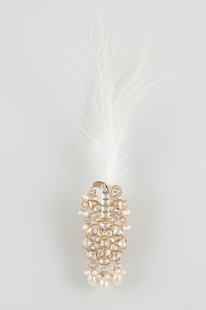 Gold Finish Kundan Polki & Pearl Feather Kalangi by SALIL BHATIA at Pernia's Pop Up Shop