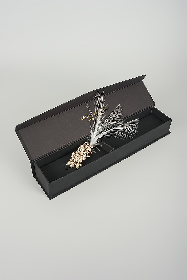 Gold Finish Kundan Polki & Pearl Feather Kalangi by SALIL BHATIA at Pernia's Pop Up Shop