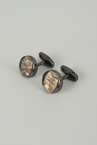 Black Finish Lava Cufflinks (Set Of 2) by SALIL BHATIA