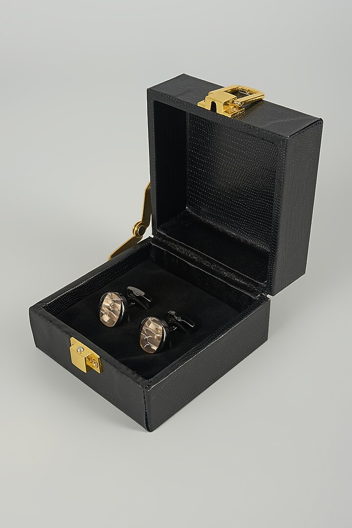 Black Finish Lava Cufflinks (Set Of 2) by SALIL BHATIA at Pernia's Pop Up Shop