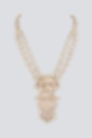 Gold Finish Pearl & Crystal Layered Mala by SALIL BHATIA at Pernia's Pop Up Shop
