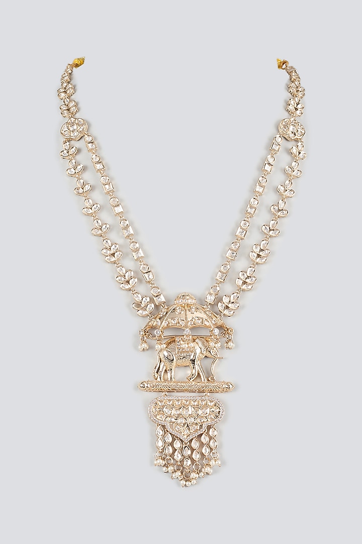 Gold Finish Pearl & Crystal Layered Mala by SALIL BHATIA at Pernia's Pop Up Shop