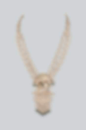 Gold Finish Emerald Bead & Crystal Layered Mala by SALIL BHATIA at Pernia's Pop Up Shop