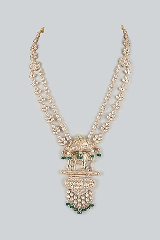 Gold Finish Emerald Bead & Crystal Layered Mala by SALIL BHATIA