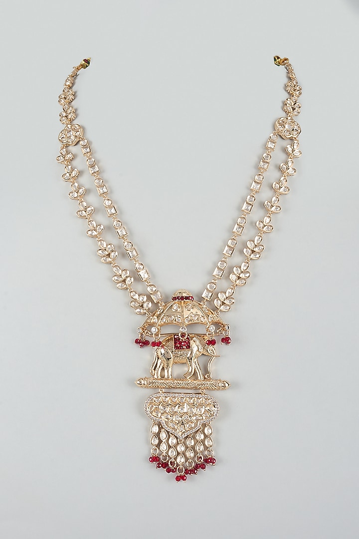 Gold Finish Wine Bead & Crystal Layered Mala by SALIL BHATIA at Pernia's Pop Up Shop