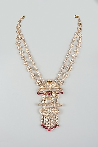 Gold Finish Wine Bead & Crystal Layered Mala by SALIL BHATIA