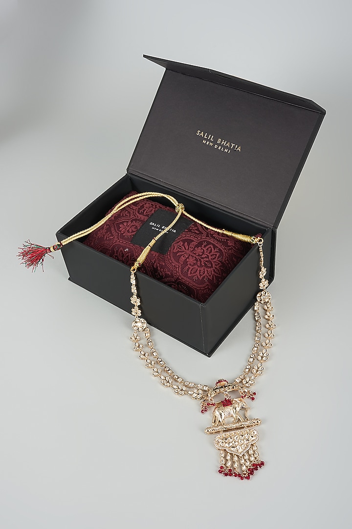Gold Finish Wine Bead & Crystal Layered Mala by SALIL BHATIA at Pernia's Pop Up Shop