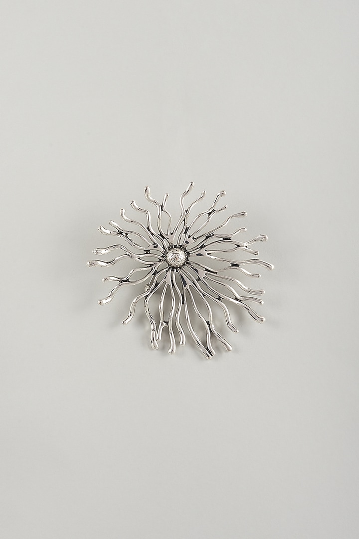 Silver Finish Embellished Floral Burst Brooch by SALIL BHATIA at Pernia's Pop Up Shop