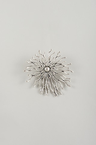 Silver Finish Embellished Floral Burst Brooch by SALIL BHATIA