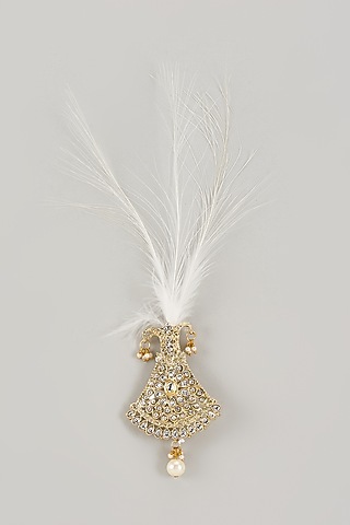 Soft Gold Semi-Precious Kundan & Pearl Feather Kalangi by SALIL BHATIA