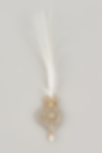 Soft Gold Semi-Precious Kundan & Pearl Feather Kalangi by SALIL BHATIA