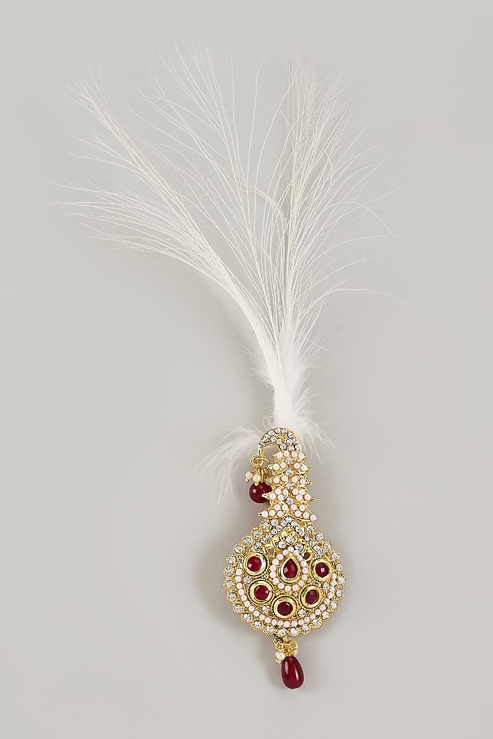 Soft Gold Semi-Precious Kundan & Pearl Feather Kalangi by SALIL BHATIA at Pernia's Pop Up Shop