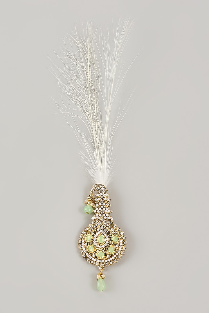 Soft Gold Semi-Precious Kundan & Pearl Feather Kalangi by SALIL BHATIA at Pernia's Pop Up Shop