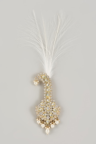 Soft Gold Semi-Precious Kundan & Pearl Feather Kalangi by SALIL BHATIA