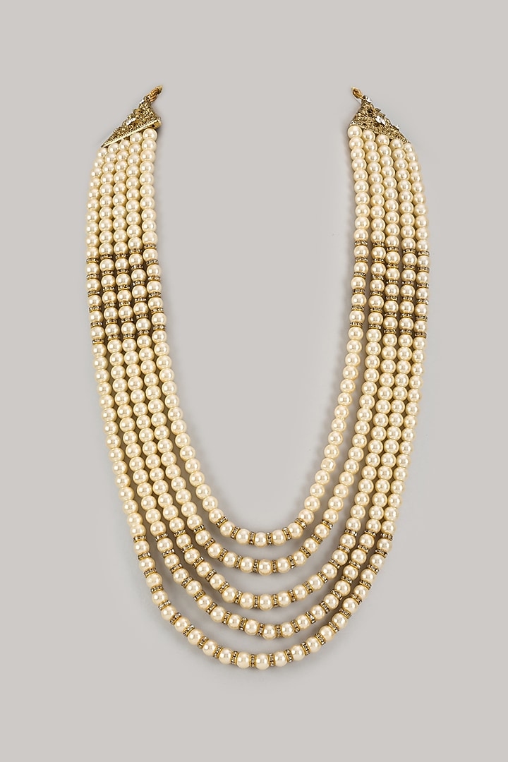Warm Ivory Semi-Precious Pearl Handmade Layered Mala by SALIL BHATIA at Pernia's Pop Up Shop