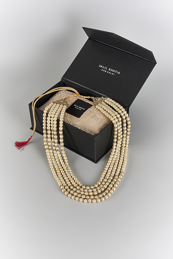 Warm Ivory Semi-Precious Pearl Handmade Layered Mala by SALIL BHATIA at Pernia's Pop Up Shop