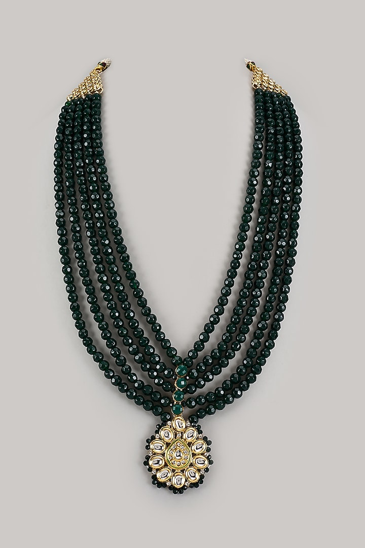 Emerald Green Semi-Precious Stone Handmade Layered Mala by SALIL BHATIA at Pernia's Pop Up Shop